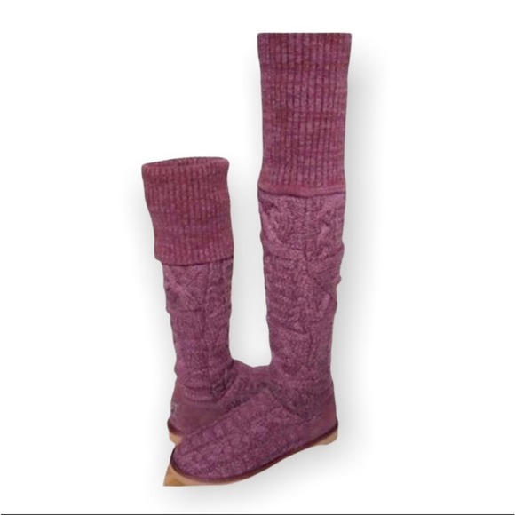 Ugg Over The Knee Twisted Cable Knit Boot Burgundy Size 6 - Picture 1 of 9